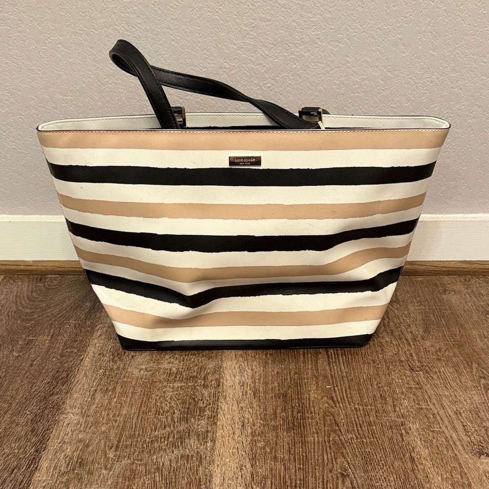 Kate Spade Black and Cream Striped Tote